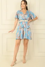 Double-Breasted Mixed Leopard Patterned Skirt with Layered Belt Satin Dress