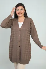 Kadın Büyük Kazayağı Desen Soğuk İplik Büyük Beden Uzun Hırka