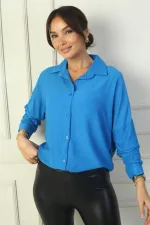 Women's Button-Front Long Sleeve Crepe Shirt