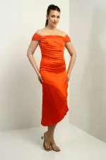 Women's Madonna Neckline Draped Asymmetrical Satin Short Dress