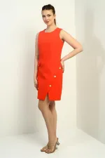 Kadın Yuvarlak Yaka Kolsuz Önü Düğme Detaylı Elbise