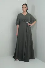 Robe longue en mousseline pour femme, grande taille, col en V, ceinture ornée de pierres, drapée et doublée