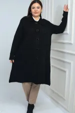 Manteau en maille lycra grande taille pour femme avec poches avant boutonnées