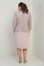 Robe sans manches pour femme, veste en tulle ornée de sequins et de perles, doublée, ensemble deux pièces grandes tailles