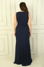 Kruvaze Yaka Önü Büzgülü Astarlı 2 Renk Büyük Beden Şifon Uzun Elbise