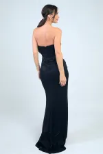 Robe longue à paillettes doublée et sans bretelles pour femme