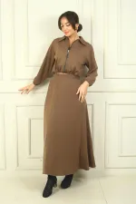 Ensemble 2 pièces Osyho : veste zippée sur le devant et jupe longue à taille élastique pour femme