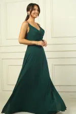 Women's Strappy Draped Lined Chiffon Long Dress