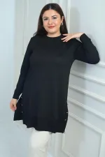 Blouse tunique tricotée grande taille pour femme, avec boutons et fentes latérales