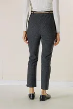 Bel Lastikli Kemerli Yandan Cepli Ekose Dar Paça Pantolon