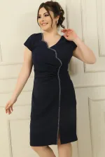 Women's Plus Size Crepe Dress with Rhinestone Embellishment, Lined Front, and Gathered Detail