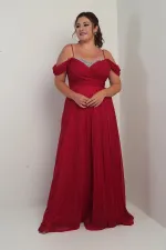 Women's Stone Embellished Strapless Neckline Strappy Off-Shoulder Glittery Long BB Dress