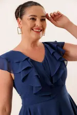 Yaka Volanlı Şifon Büyük Beden Elbise