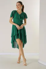 Short Front, Long Back, Lined, Ruffled, Layered Chiffon Dress