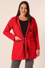 İçi Kolsuz Atletli Kapüşonlu Torba Cepli Kuşaklı Çiçek Baskılı Hırka Büyük Beden 2'li Takım