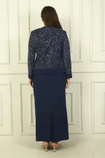 Women's Beaded and Sequin Embellished Tulle Jacket, Half-Moon Sleeve Long Dress, Lined, Plus Size Two-Piece Set