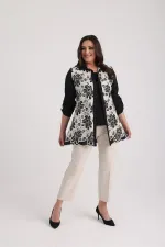 Ensemble 2 pièces pour femme : chemisier sans manches en lycra et veste en dentelle à manches repliées, grandes tailles.