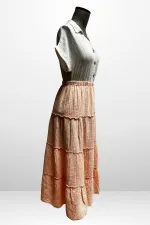 Women's Layered Muslin Long Skirt with Elastic Waist