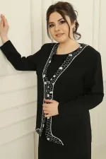 Robe longue sans manches doublée avec veste à sequins métallisés, ensemble 2 pièces en crêpe grande taille