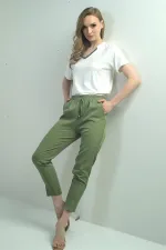 Kadın Beli Lastikli Yandan Cepli Havuç Paça Pantolon