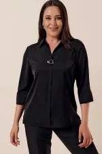 Polo Collar Quarter Sleeve Plus Size Blouse