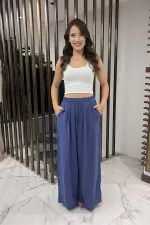 Kadın Beli Lastikli Cepli Lyocell Palazzo Pantolon