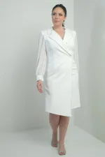 Women's Wrap Neckline Chiffon Sleeved Single Button Plus Size Short Dress