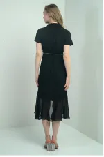 Robe portefeuille en mousseline doublée avec devant à volants