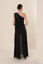 Sequin Collar One-Shoulder Chiffon Crepe Jumpsuit