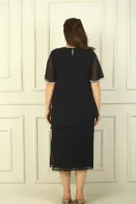 Robe grande taille en mousseline de soie à 3 couches, manches courtes, doublure et détails en pierre pour femme
