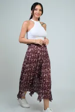 Jupe triangle midi fleurie doublée à taille élastique pour femme