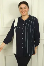 Kadın Tek Cepli Kol Katlamalı Çizgili B.B. Gömlek