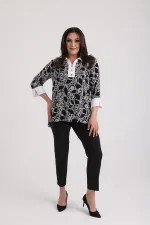 Women's Button-Neck Ethnic Pattern Plus Size Blouse