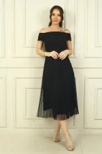 Madonna Yaka Astarlı Eteği Şifon Pilisoley Elbise