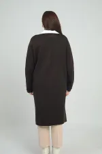 Gilet long en maille grande taille pour femme, avec poches et détails rayés