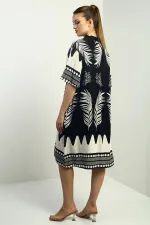 Women's Leaf Patterned Oversize Short Dress with Pockets