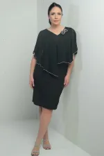 Robe courte en crêpe grande taille pour femme, col en V, en mousseline de soie, détails roses, devant et dos