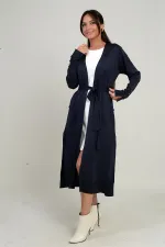 Gilet long pour femme avec manches boutonnées, poches et fentes latérales