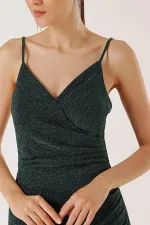 İp Askılı Eteği Pileli Astarlı Örme Kumaş Kısa Elbise