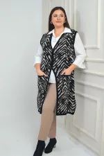 Gilet long en maille lycra grande taille à motif zèbre et poches pour femme