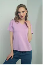 Women's V-Neck Short-Sleeve Blouse with Slit
