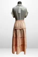 Women's Layered Muslin Long Skirt with Elastic Waist