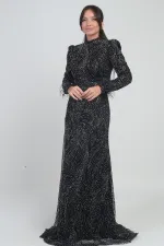 Robe longue en tulle pour femme avec doublure ornée de plumes, de perles et de sequins