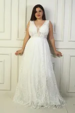 Robe de soirée longue pour femme, décolleté en V devant et dos, pli poitrine, laçage au dos, doublée, imprimé floqué pailleté