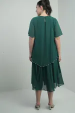 Robe midi en mousseline doublée à manches courtes à volants pour femme, grande taille, ornée de pierres