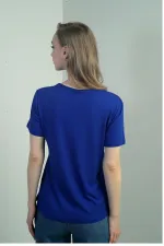 Chemisier à manches courtes et col en V pour femme avec fente