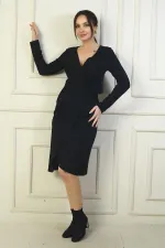 Kadın Kruvaze Yaka Yanı Düğümlü Midi Elbise