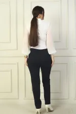 Kadın Beli Lastikli Yandan Cepli Çımalı Full Likra Çelik Klasik Paça Pantolon