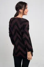 Chemisier à paillettes à col en V pour femme, à motifs zigzag, grande taille et à volants espacés