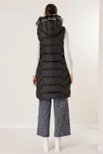 Kürklü Seyyar Kapüşonlu Yandan Cepli Astarlı Fermuarlı Şişme Yelek